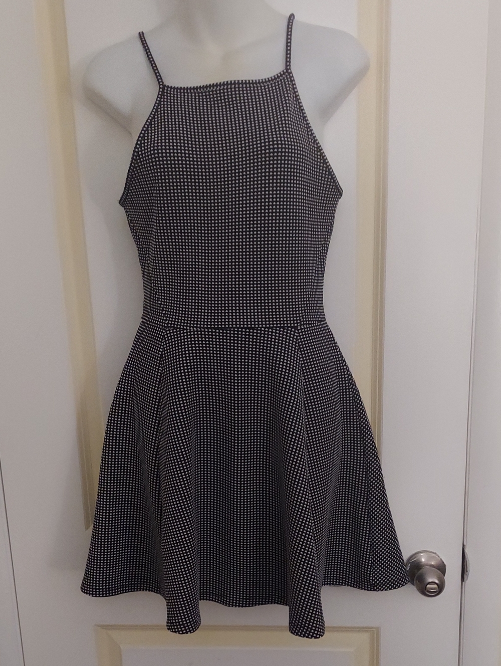 Divided Black and White Mini Halter Skater Dress
